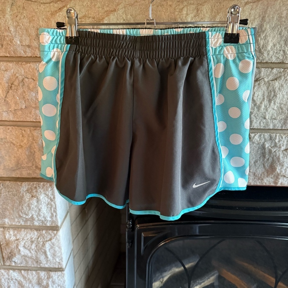 Nike Gray and Baby Blue Polka Dot Women's Dri-Fit Athletic Shorts Small
